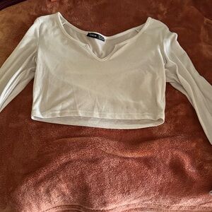 SHEIN Cream V-Neck Long Sleeve Blouse
